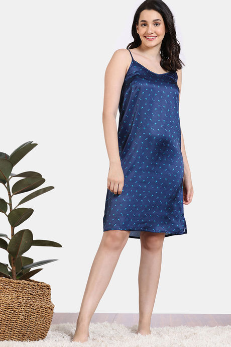 Zivame Silken Promises Woven Knee Length Nightdress - Blue Opal — image 2
